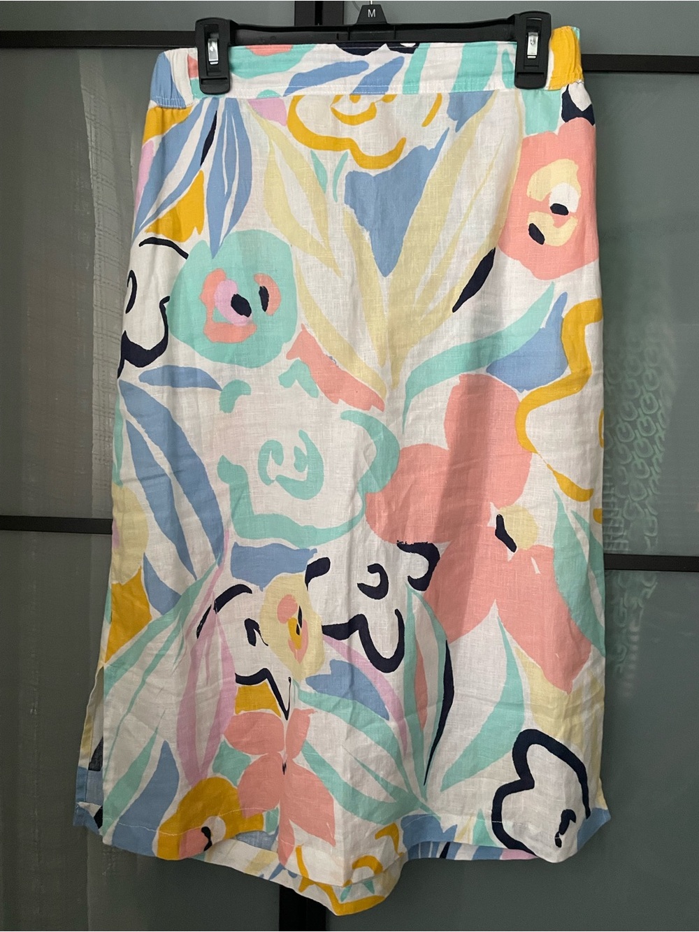 100% linen Rachel Zoe Pastel Floral Linen Skirt in Yellow, Pink & Mint